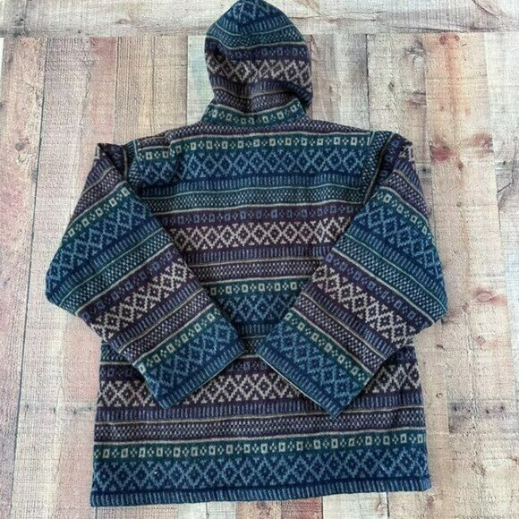Outbrook Wool green Navajo tribal print button down poncho women's 2xl - Picture 7 of 7
